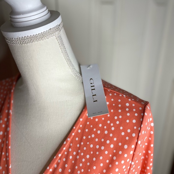 Gilli Orange Faux Wrap Dress with 3/4 Sleeves - Picture 4 of 6